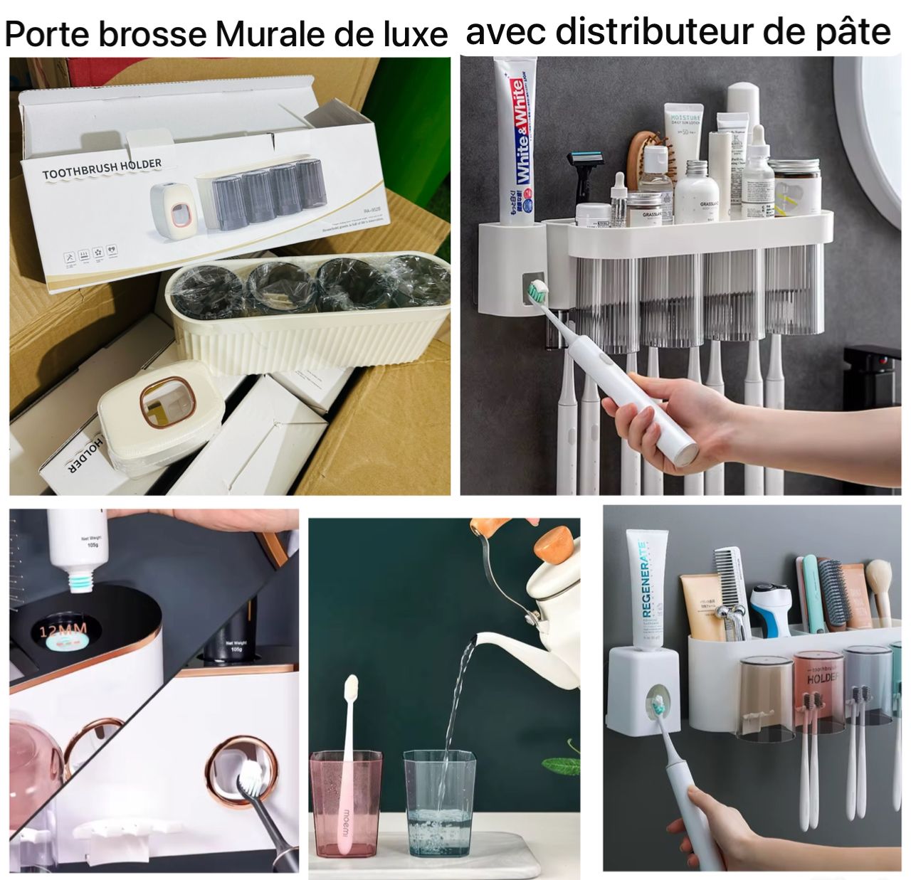 Porte brosse murale de luxe avec distributeur de pâte
